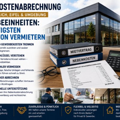 Nebenkostenabrechnung für Gewerbeeinheiten in Trier, Wittlich und der Eifel – häufige Fehler von Vermietern vermeiden.