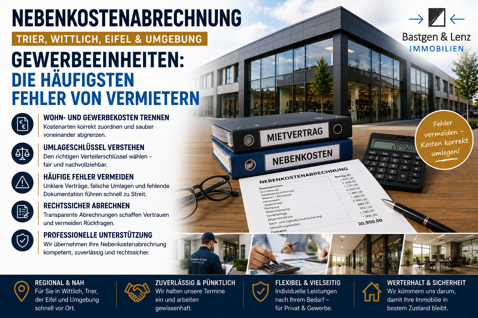 Nebenkostenabrechnung für Gewerbeeinheiten in Trier, Wittlich und der Eifel – häufige Fehler von Vermietern vermeiden.