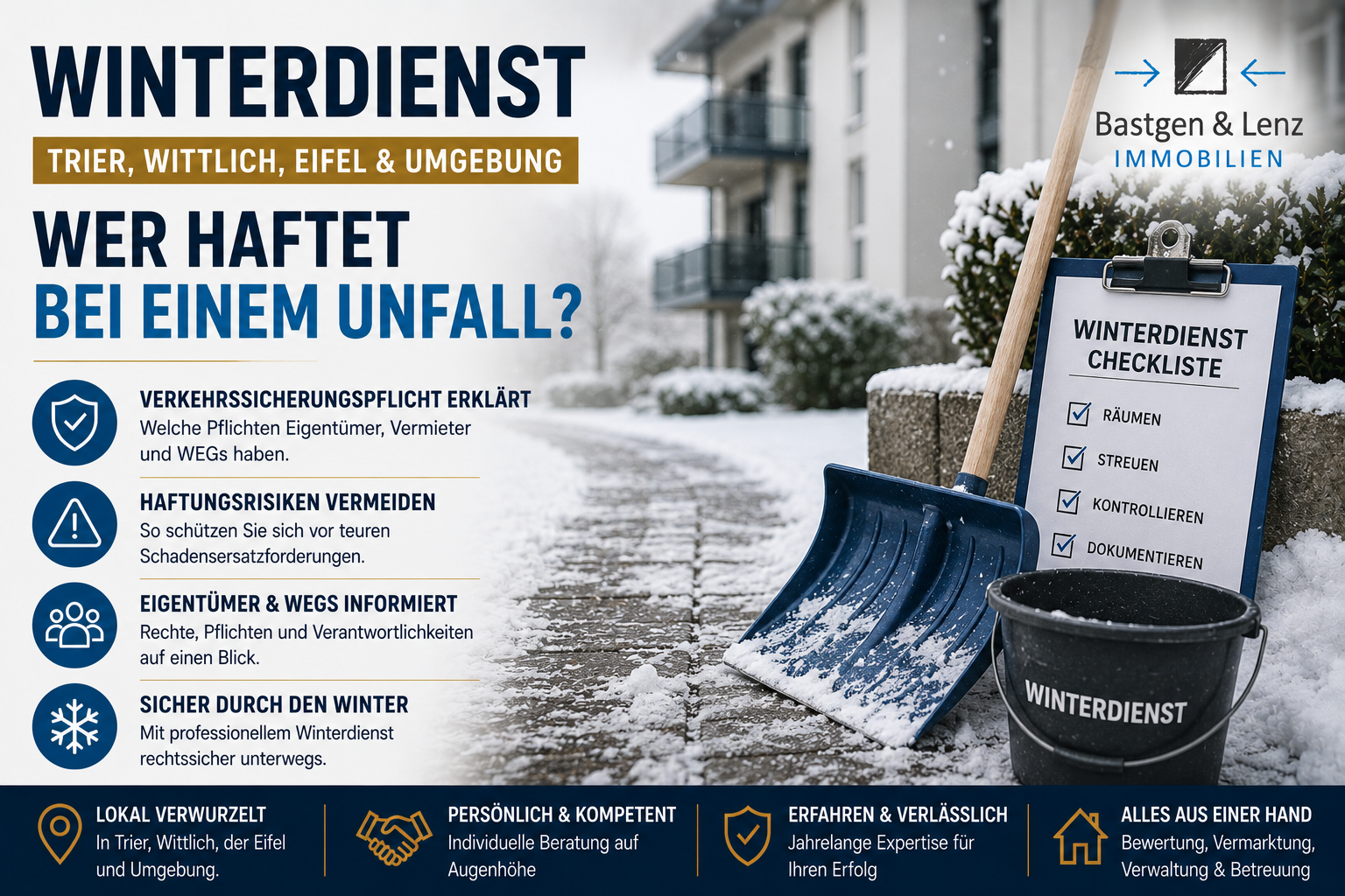 Winterdienst in Trier, Wittlich und der Eifel – Haftung bei Schnee und Eis für Eigentümer, Vermieter und WEGs erklärt