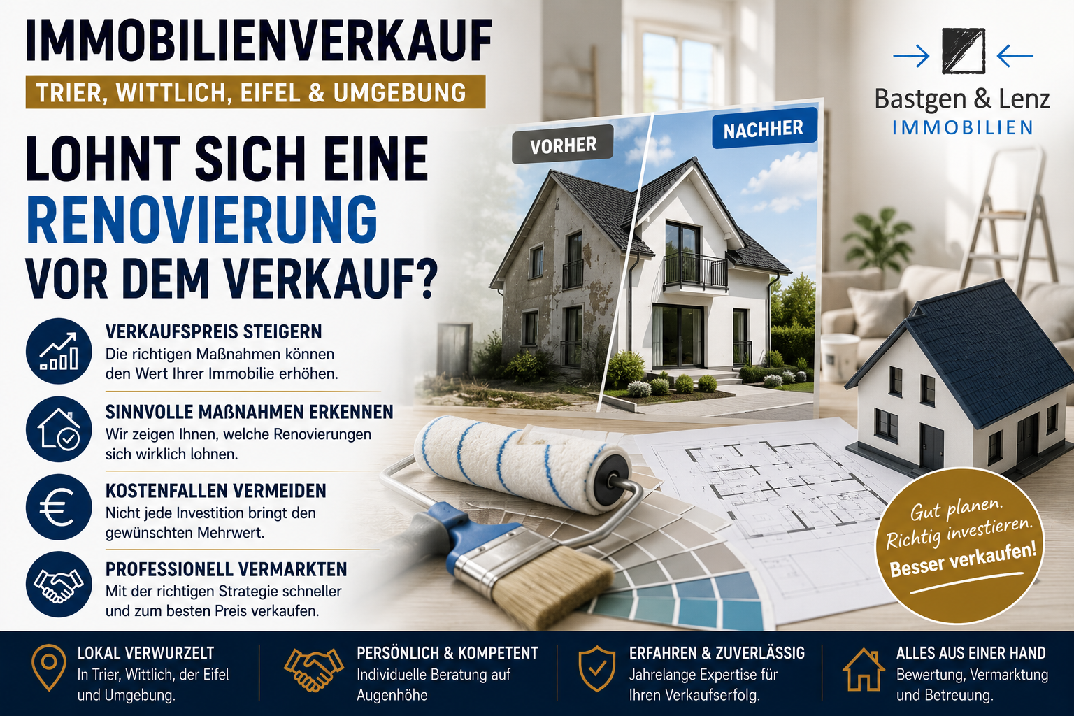 Renovierung vor dem Immobilienverkauf in Trier, Wittlich und der Eifel – welche Maßnahmen den Verkaufspreis erhöhen